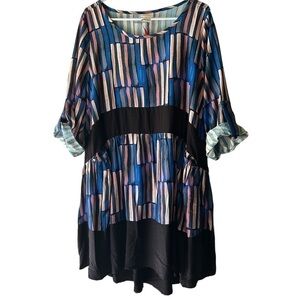 NWT Manon Baptiste Gia Print Tunic Top Blouse Blue Black Pink Size 14